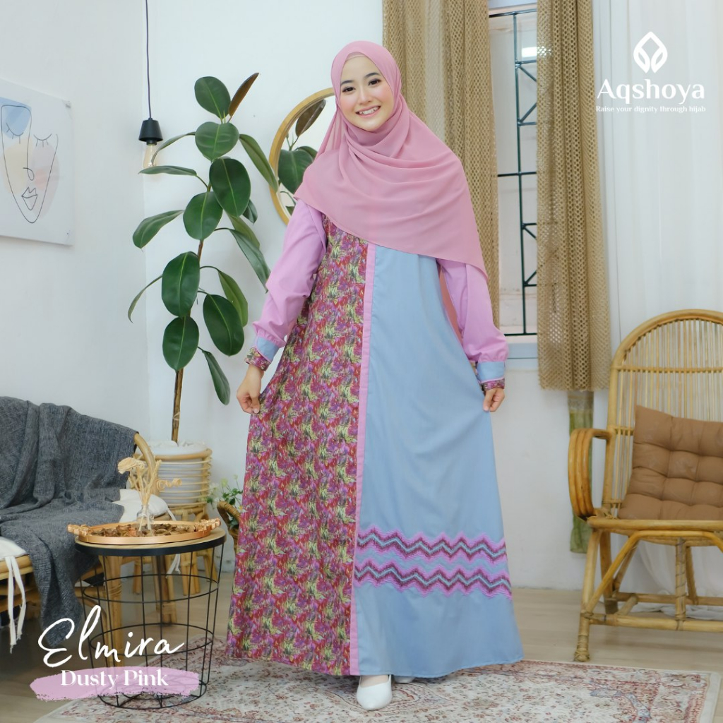Gamis Elmira By Aqshoya Bahan Katun Ready stok size S hingga L siap kirim