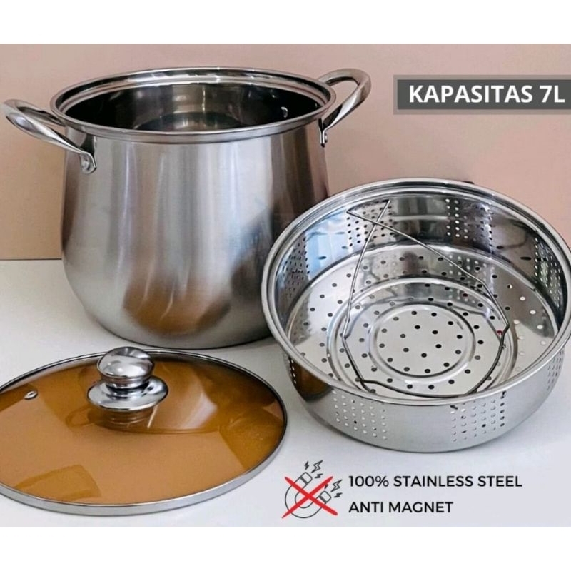PROMO Panci Kukus Steamer Stainless Steel 24cm / dandang angkat stainles steel