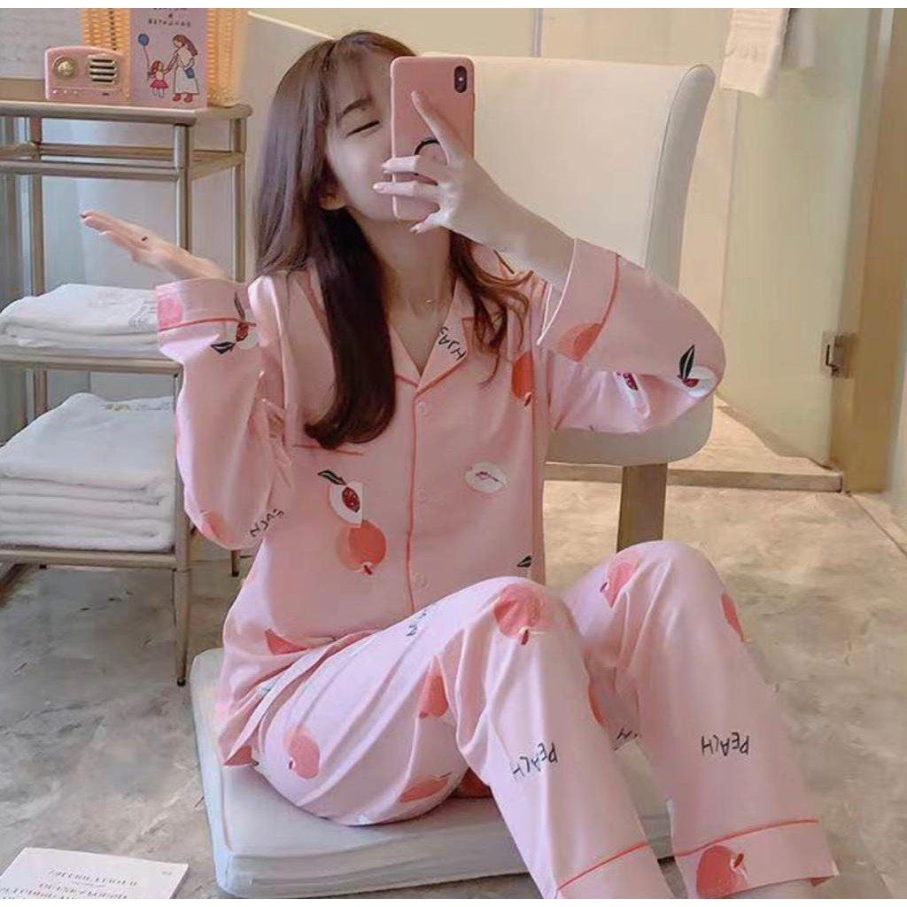 LEXJAKARTA B25 - BAJU TIDUR PIYAMA SET KEMEJA CP LENGAN PANJANG CELANA PANJANG IMPORT PIYAMA KEMEJA BAJU TIDUR WANITA