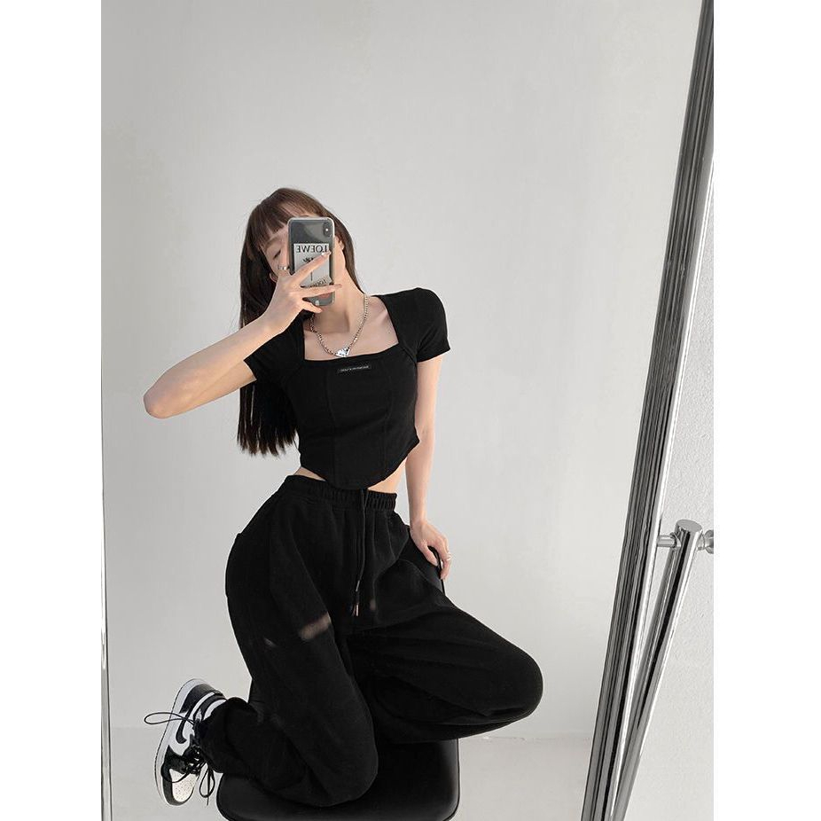 ALICE Crop top Leher Kotak Square Neck Lengan Pendek