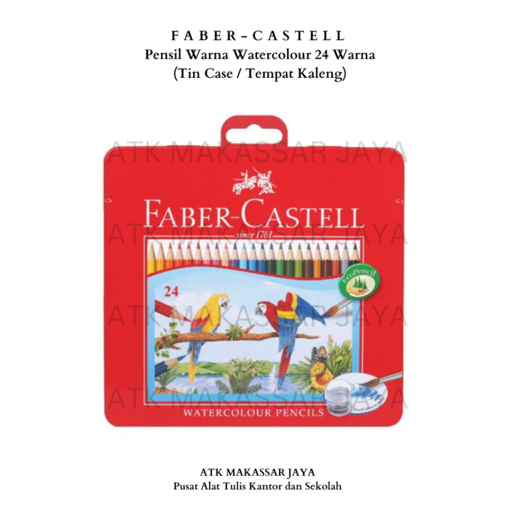 

Pensil Warna / Coloured Pencil Faber Castell Watercolour 24 Warna Tin Case (Tempat Kaleng)