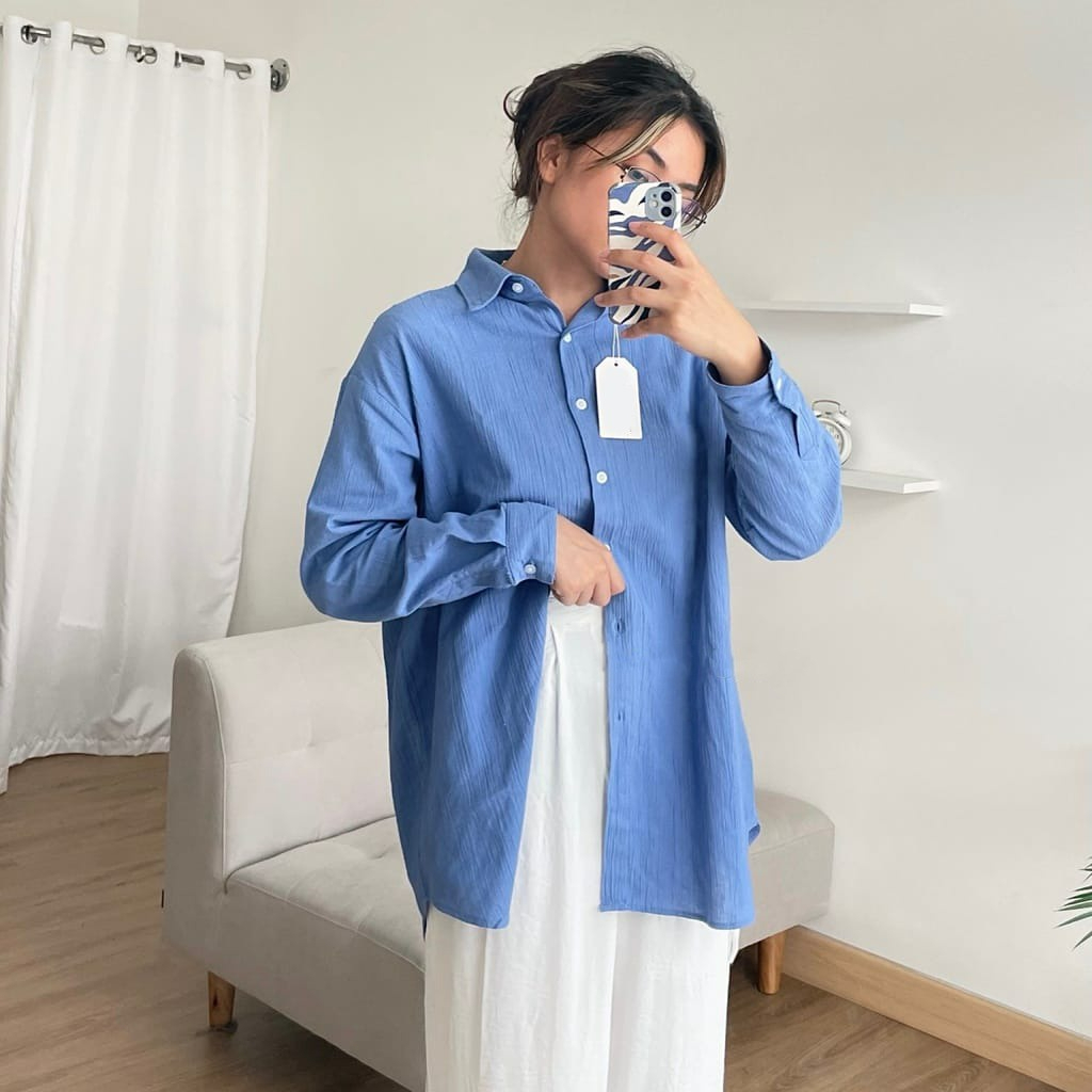 Atasan Wanita Kemeja Crinkle Airflow Anna Shirt Crincle Tanpa Saku KMJ07PA