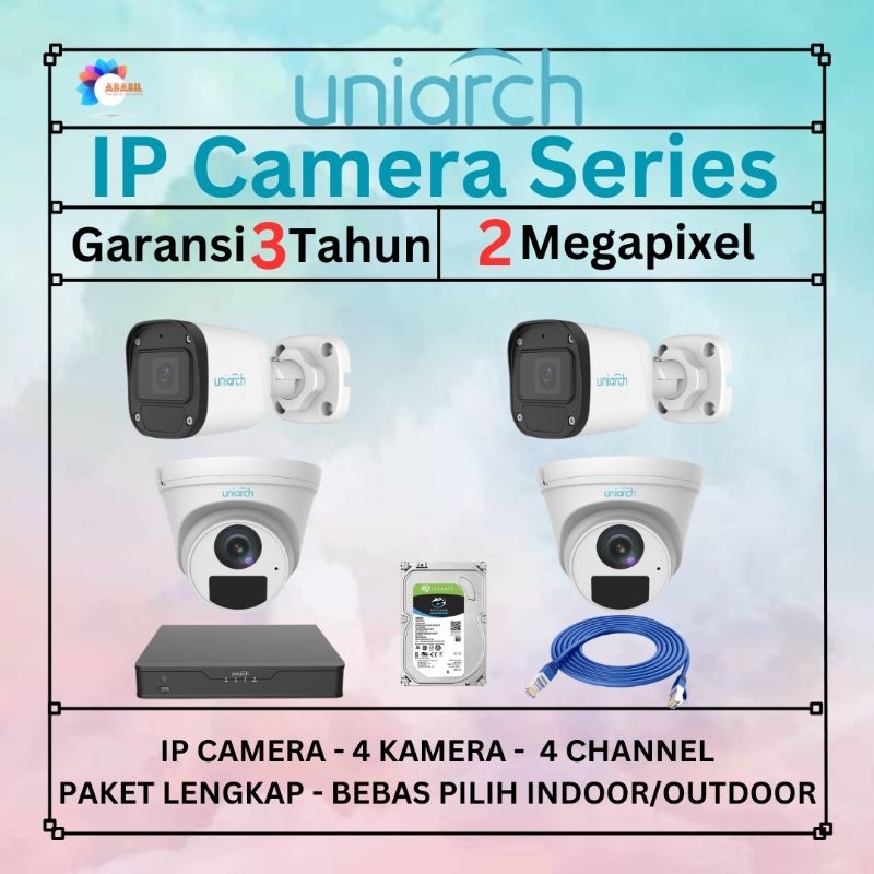 Paket lengkap 4 CCTV IP Camera uniarch 2Mp bukan hikvision ataupun dahua