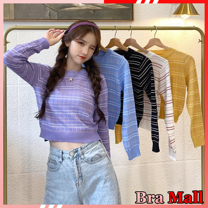 【 Bra Mall 】BJ-015 Crop Top Rajut Lengan Panjang Bahan Premium dan Halus | Atasan Crop Wanita Lengan Panjang Import