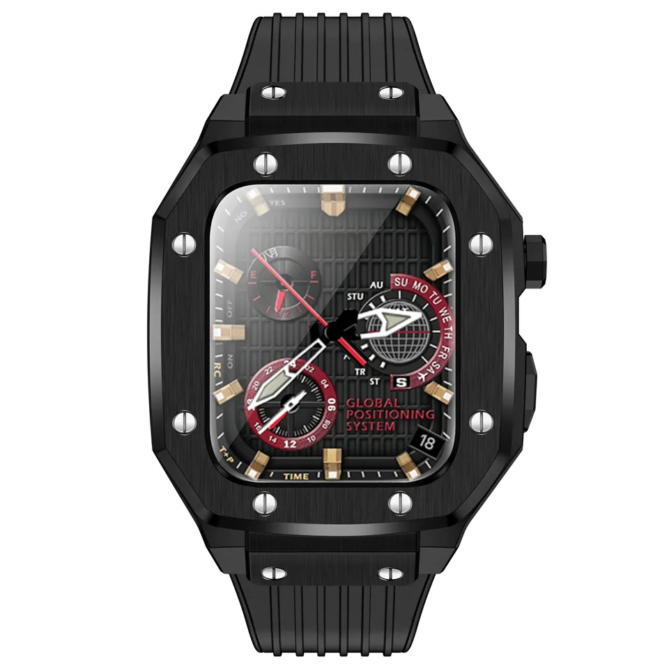 Steel Case+Silicone Bumper Case Strap Apple iWatch Watch Pelindung Silicone Jam 44 45 mm