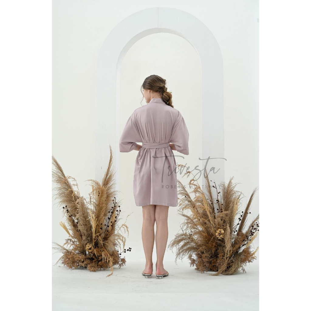 Trivesta Robes - Basic Robe Mauve - Kimono Robe Bridesmaid Satin + Free Bordir (Tulisan Bebas Bisa Nama)