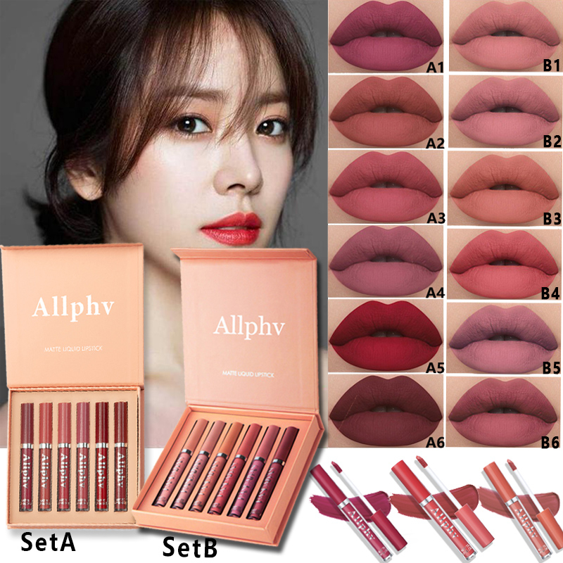 【Ready STOK】Allphv PaketA&amp;PaketB Matte Liquid Lipstick - Long-Lasting Wear Non-Stick Cup Not Fade Waterproof Lip Gloss