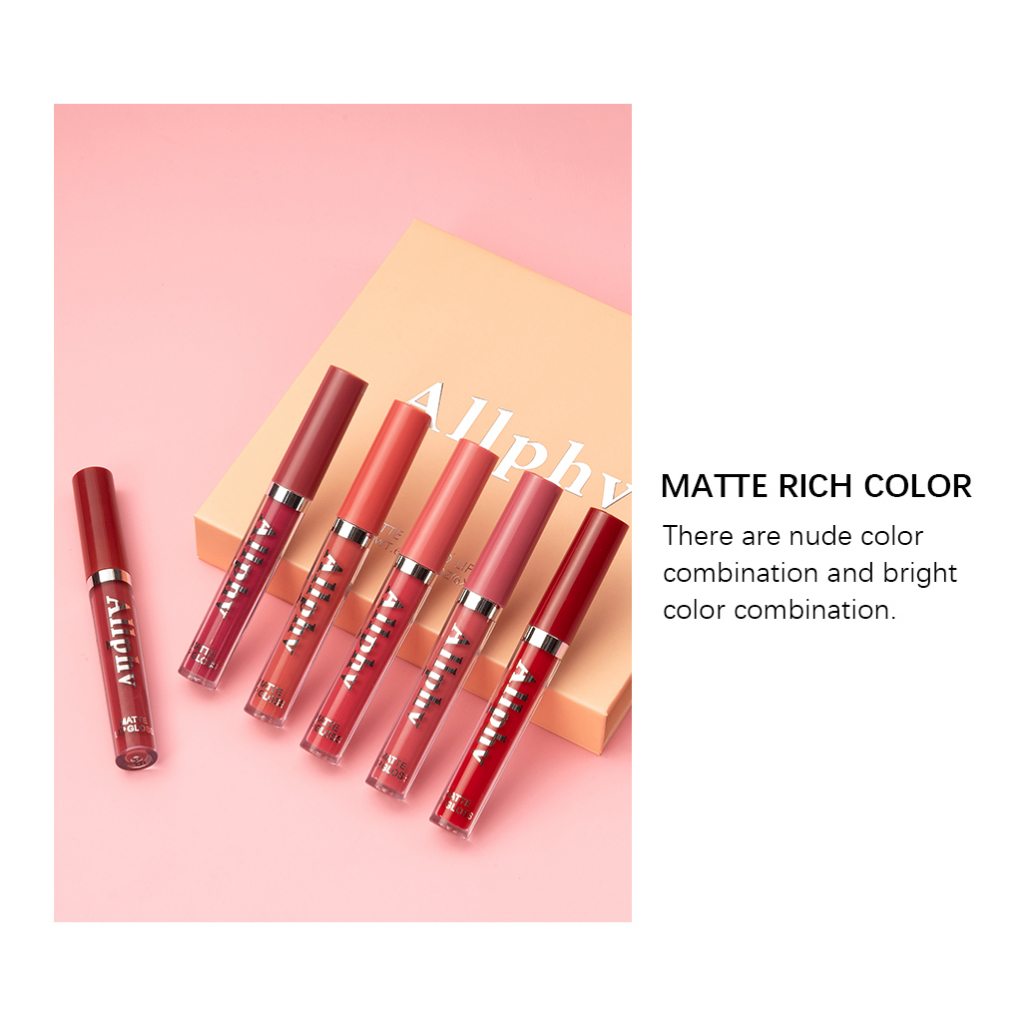 【Ready STOK】Allphv PaketA&amp;PaketB Matte Liquid Lipstick - Long-Lasting Wear Non-Stick Cup Not Fade Waterproof Lip Gloss