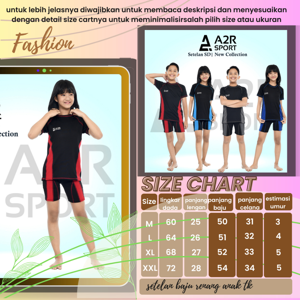 A2R Sport - Setelan TK dan SD Baju renang anak untuk laki-laki dan perempuan (Unisex)