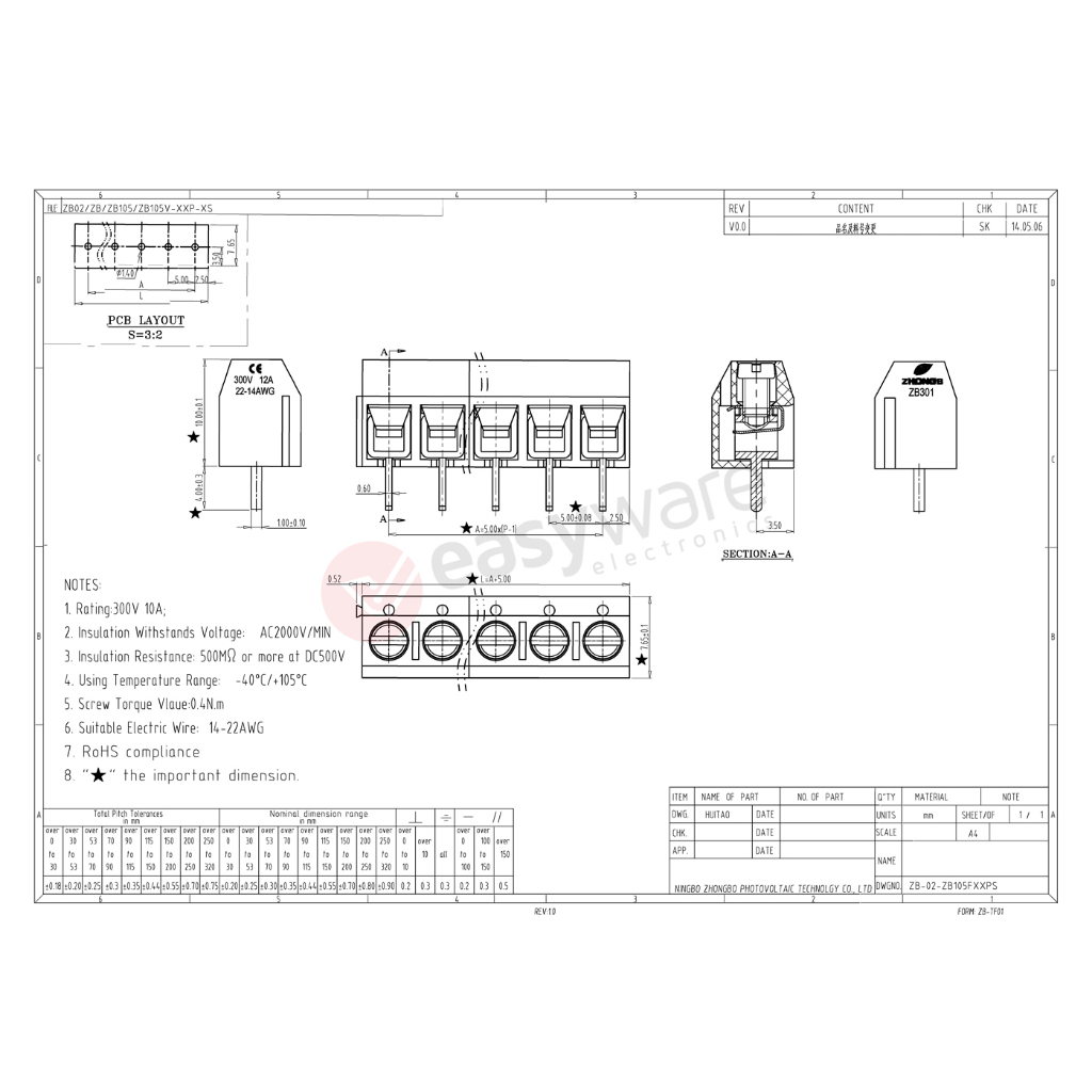 Screw Terminal 3P 5mm pitch like KF301 3 pin 300V 10A Terminal Block
