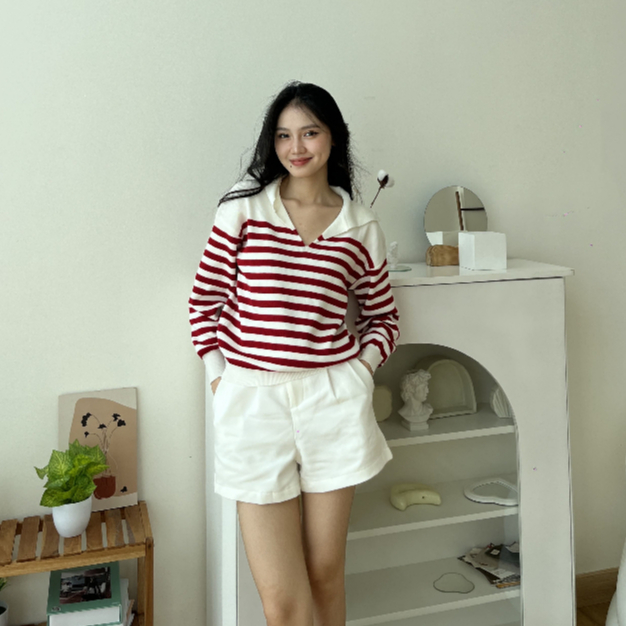 Britty Stripes Top - Pakaian Wanita Casual - Atasan Rajut - Blouse Korean Style