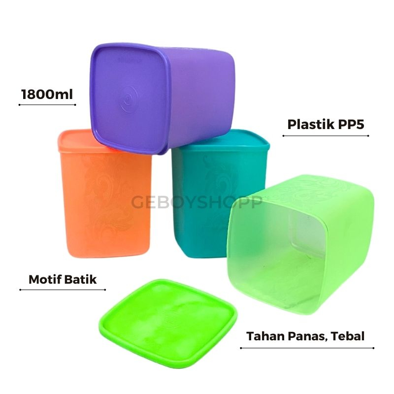 Toples Kue / Food Container / Toples Kotak Plastik Batik L Foodgrade PP5