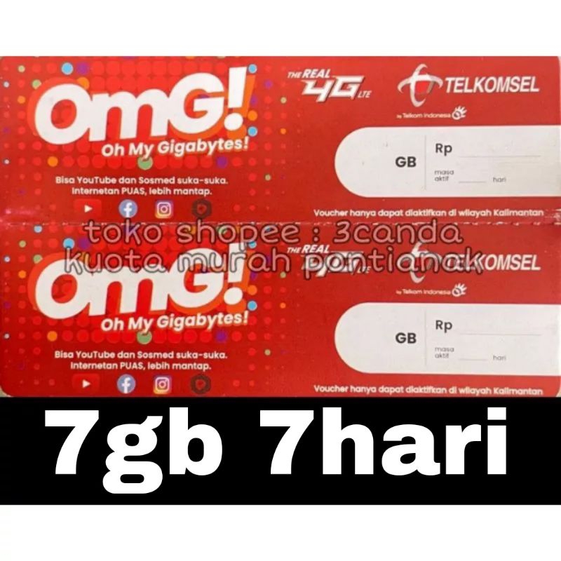Voucher Telkomsel 7gb 7hari Vocer Tsel 7 gb 7 hari Omg Zona 1 Kalimantan
