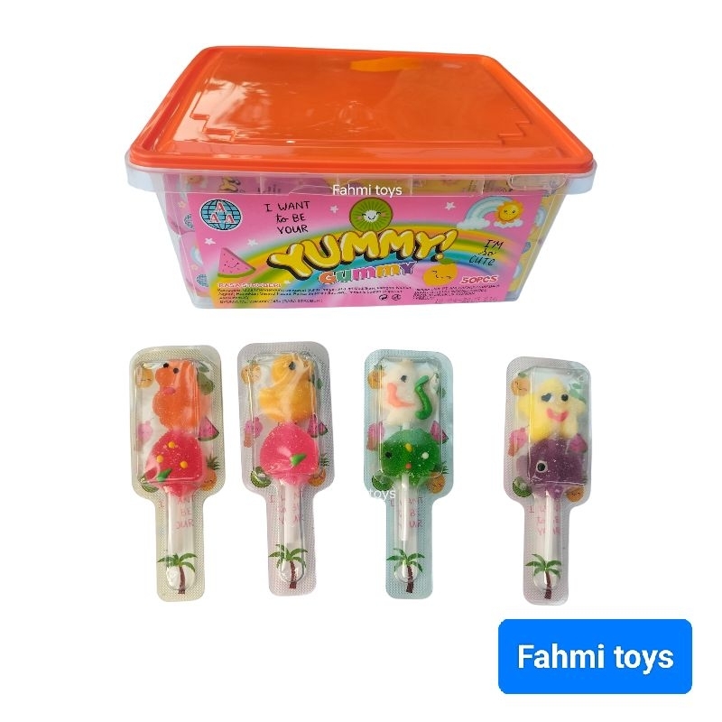 

50 yummy gummy toples kotak permen yupi karakter lucu