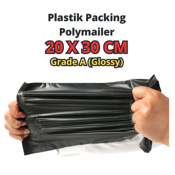 

Plastik Polymailer Glossy 20 x 30 cm Plastik Perekat Hitam Kilat Polimer Plastik Olshop kilat