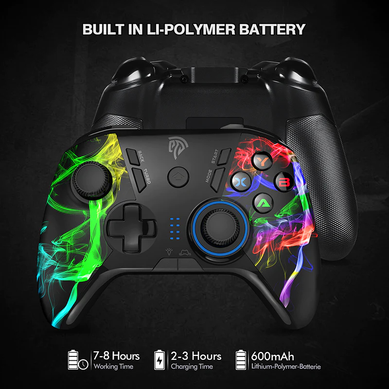 Gamepad Wireless Gaming Controller 2.4G Dualshock PC Android Game Pad Tombol Program Turbo Port Lampu LED RGB