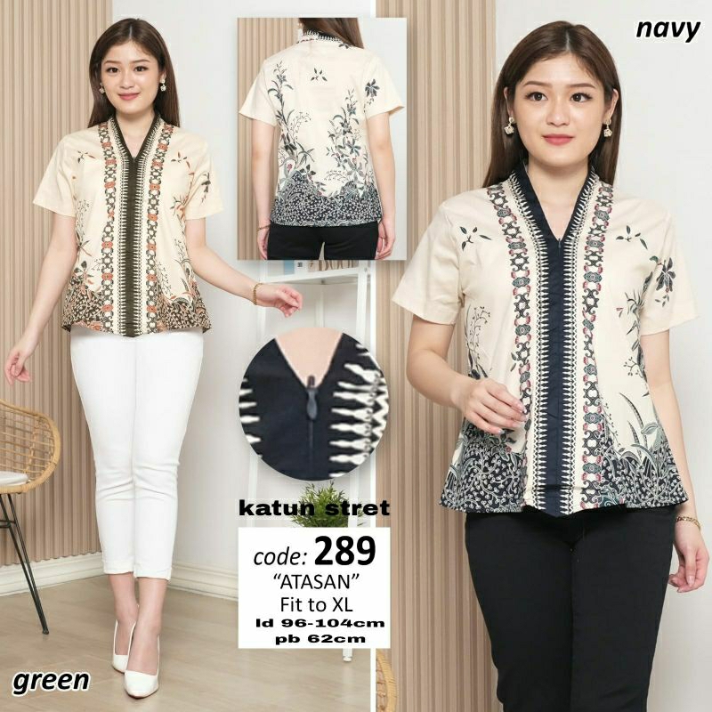 KEMEJA BLOUSE BATIK LENGAN PENDEK WANITA ATASAN FASHION KATUN XL 289
