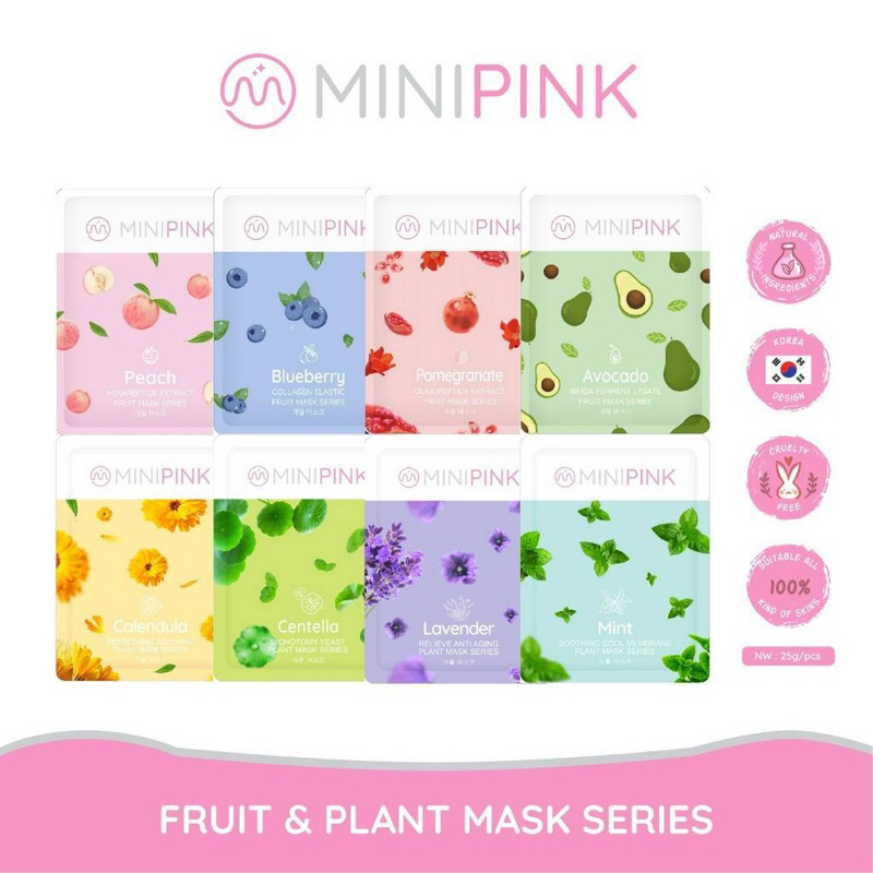 MINIPINK Sheet Mask Masker Wajah Mini Pink Fruit Mask Series / DSU Masker Buah Natural Facial Sheet 