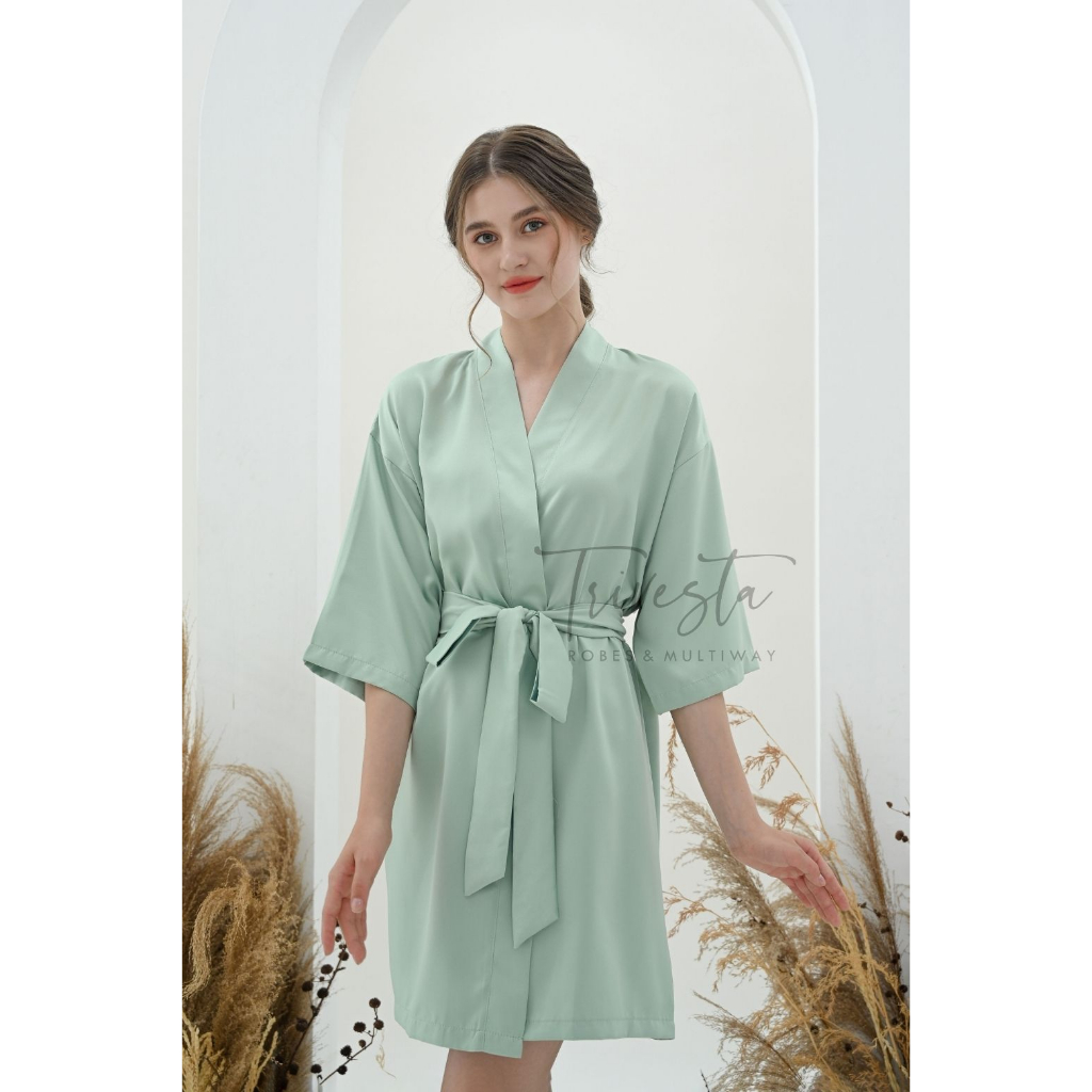 Basic Robe - KIMONO BRIDESMAID SATIN WARNA MINT + FREE BORDIR (TULISAN BEBAS BISA NAMA)