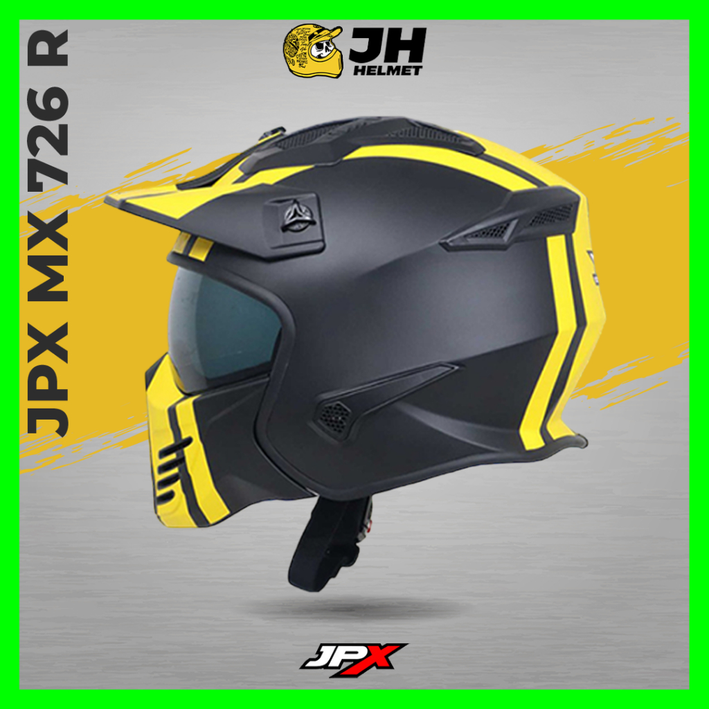 Helm JPX MX 726R MX04 Marz Black Doff Yellow | Helm Full Face | JUAL HELM