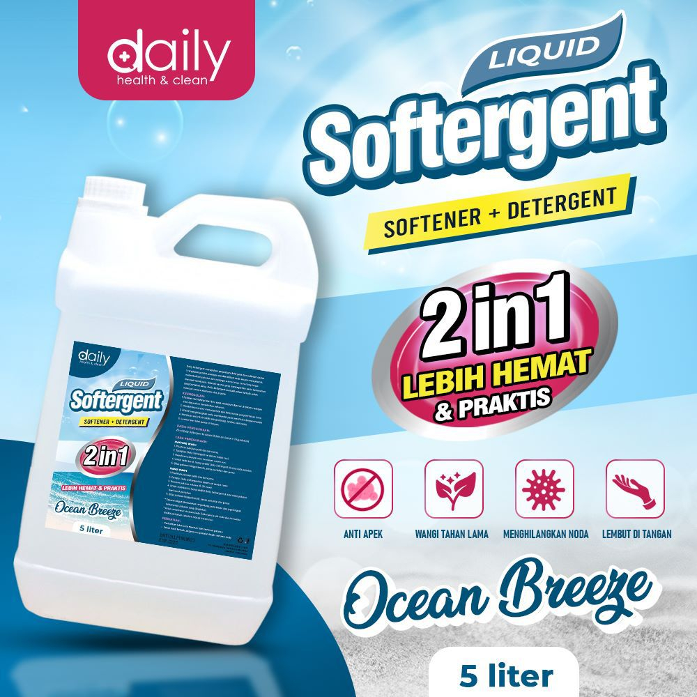 Daily Softergent 2in1 - Deterjen + Softener Detergen Sabun Cair Laundry dan Pelembut 5 Liter