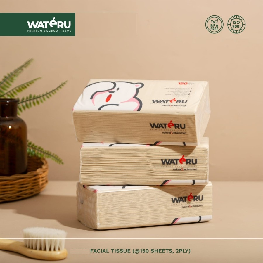 Tisu Wajah Wateru Bambu Premium Bamboo Facial Tissue Isi 150 Sheets 2 Ply