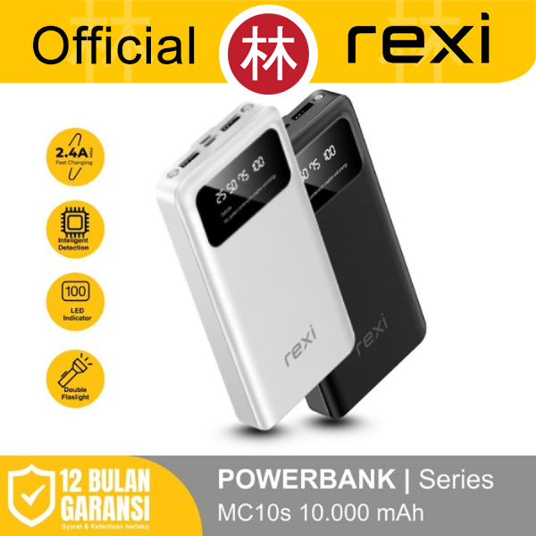 Rexi MC10s Powerbank 10.000 mAh Flashlight Senter LED Fast Charging