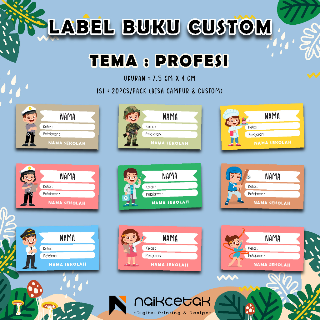 

20 PCS STICKER LABEL BUKU PELAJARAN CUSTOM NAMA LUCU TEMA PROFESI