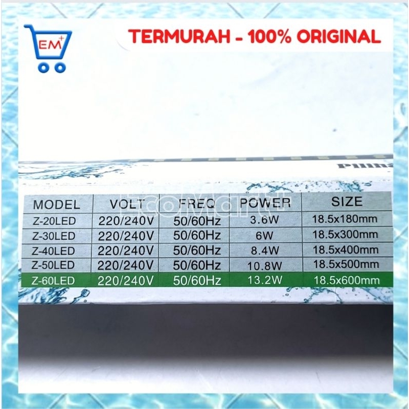 Lampu Celup Z60 2LED KANDILA untuk Akuarium - GRATIS PIPA PARALON PENGAMAN PACKING