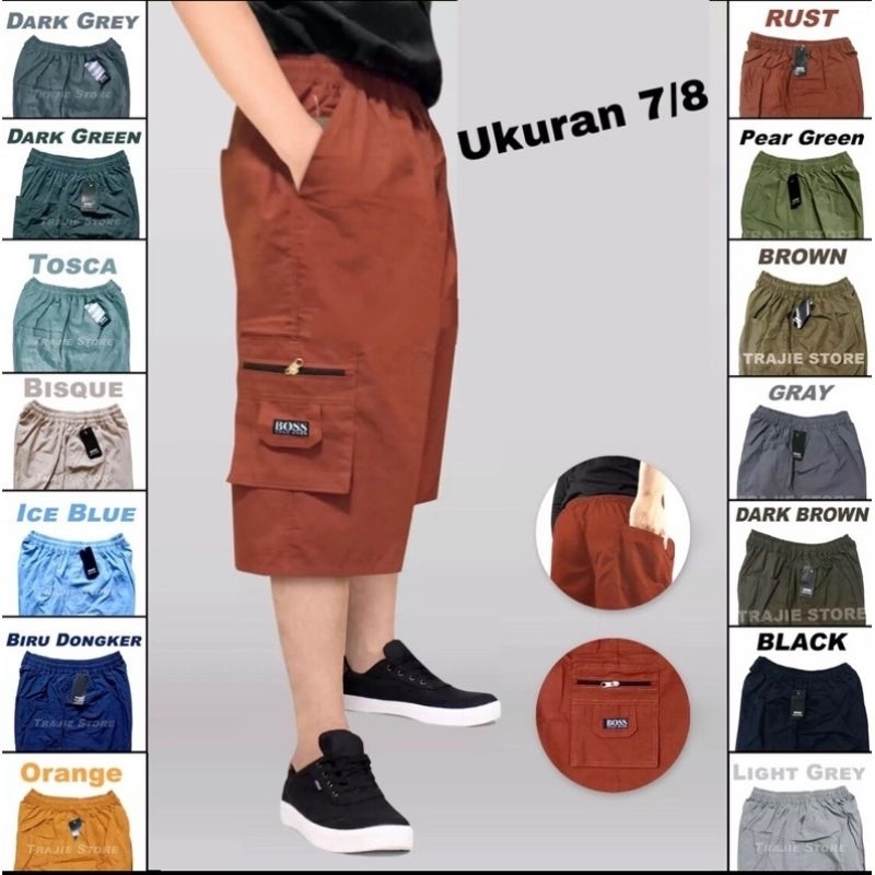 Celana Pendek Pria Katun Sogo Cargo Santai Jumbo L - XL Kolor Warna Boss