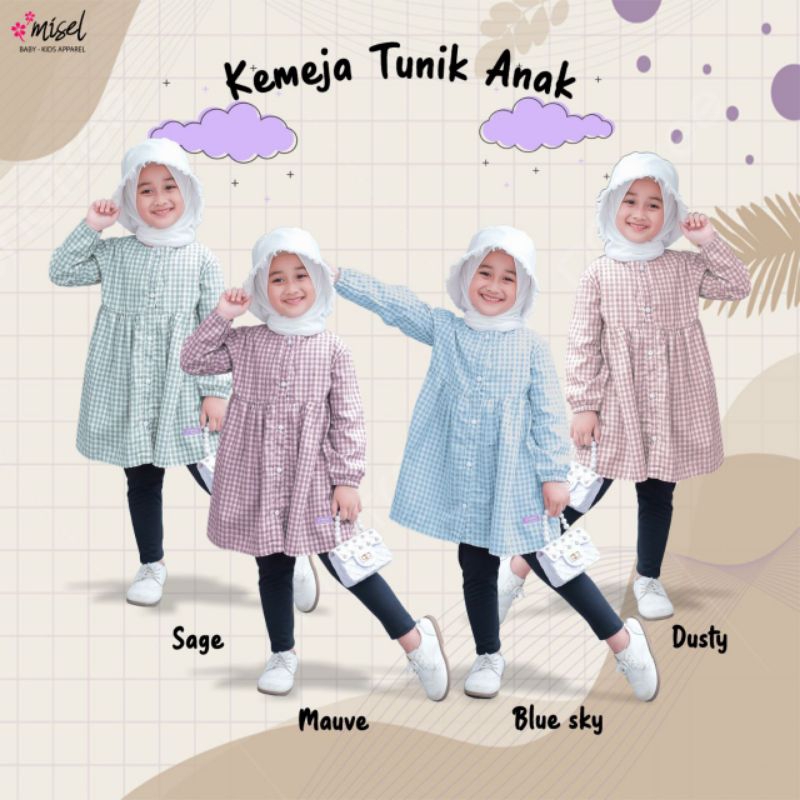 2-6T (Est. 2-5Tahun) HANYA ATASAN Kemeja Tunik Anak by Misel / Atasan Kemeja Lengan Panjang Kotak Ko