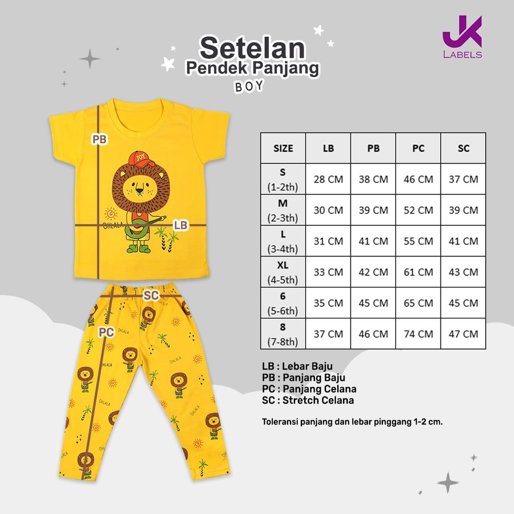 JK Labels Setelan Pendek Panjang Boy / Setelan Anak