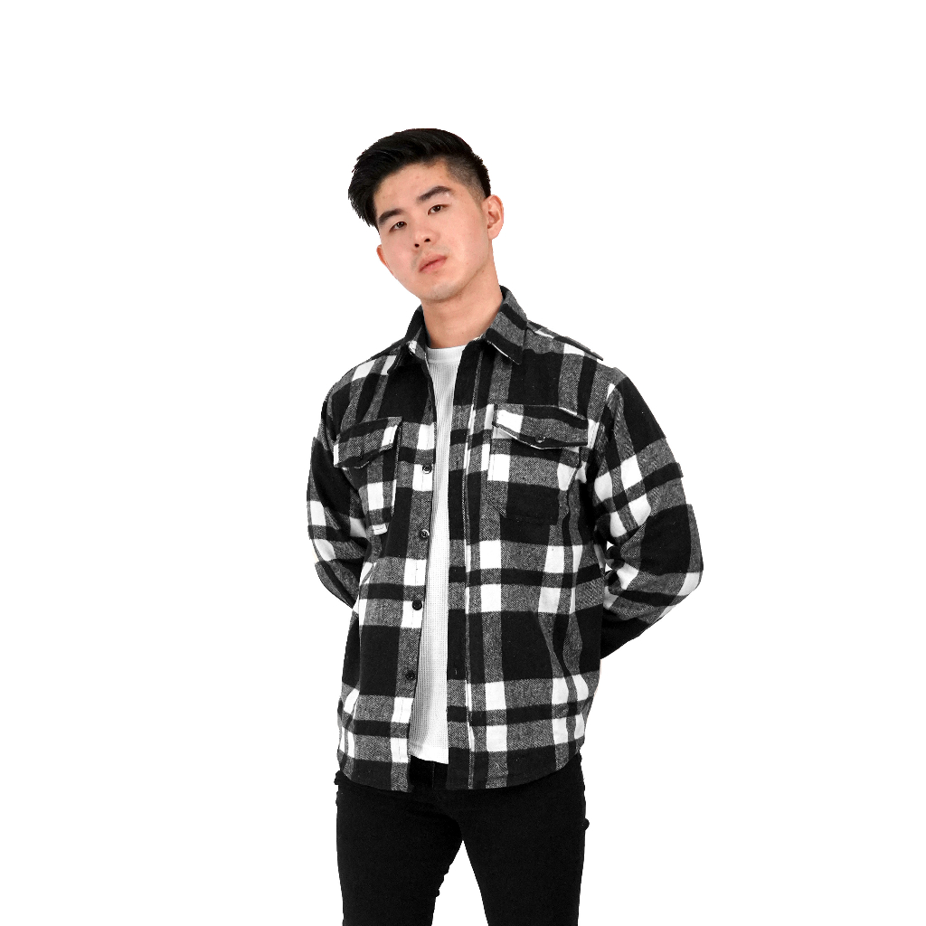 Ribsgold Jaket Pria Shacket Flanel Lengan Panjang Nyaman Outer Tebal Casual