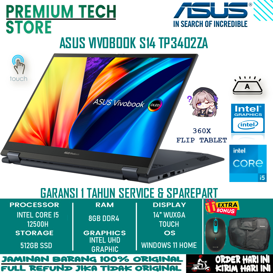 Laptop Ringan Asus Vivobook S14 Flip TP3402ZA Intel I5 12500H 8Gb 512Gb Wuxga Touch Windows 11 Home Termurah