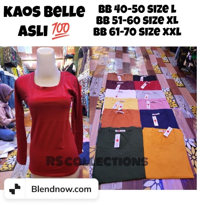Atasan Kaos Belle Polos Wanita Dewasa Lengan Panjang Asli
