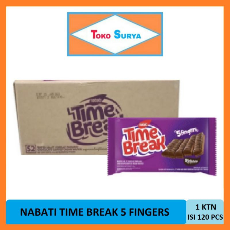 

Nabati Time Break 5 Fingers Wafer 1 Karton Isi 120 Pcs x 16 Gr