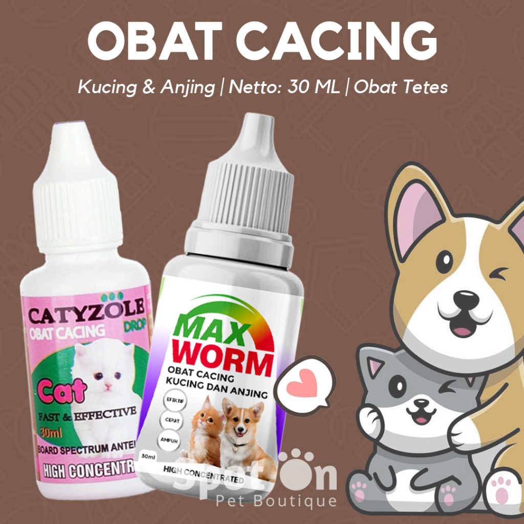 Obat Cacing Kucing &amp; Anjing Catyzole &amp; Max Worm Drop | Caty Zole Drops Obat Anti Cacing Untuk Kucing Kitten