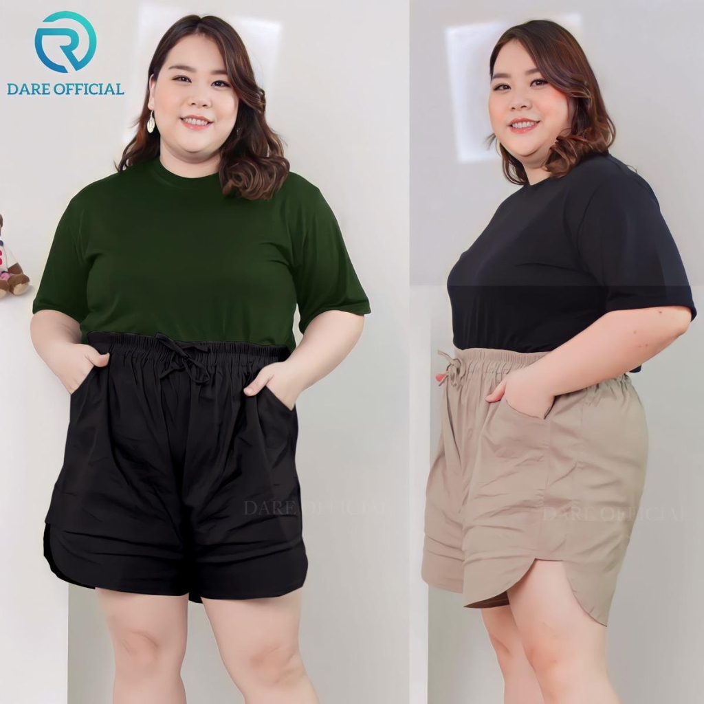 Soka Hot Pants Jumbo Bahan Twill Stretch Celana Pendek Wanita XXXXXXL Super Big Size LP 100-160 Muat