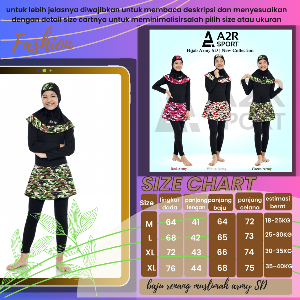 A2R Sport - Muslim Army SD Baju renang anak perempuan