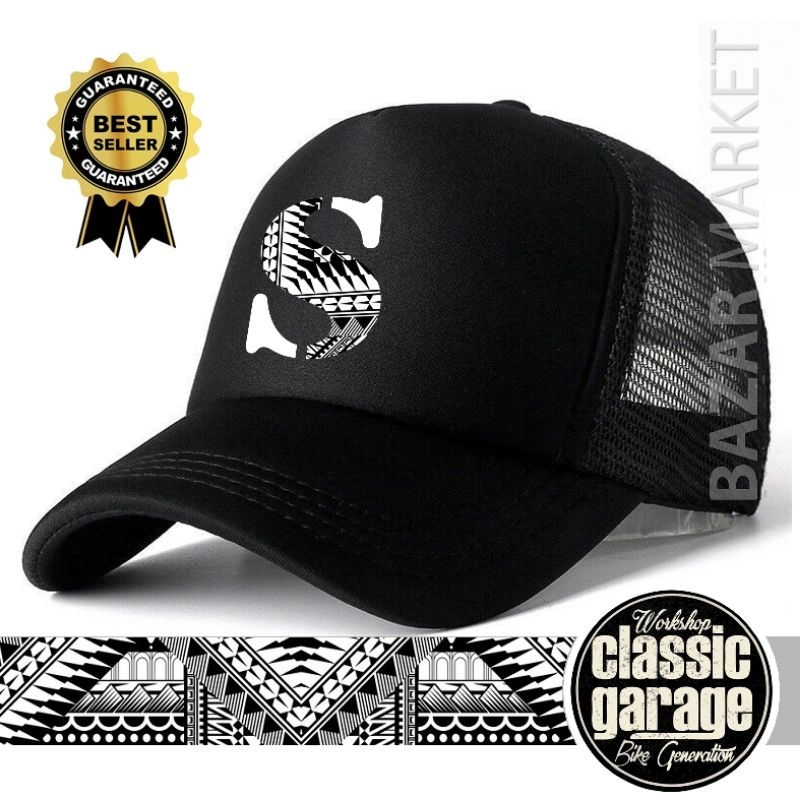 Topi trucker inisial batik nama huruf distro premium fasion