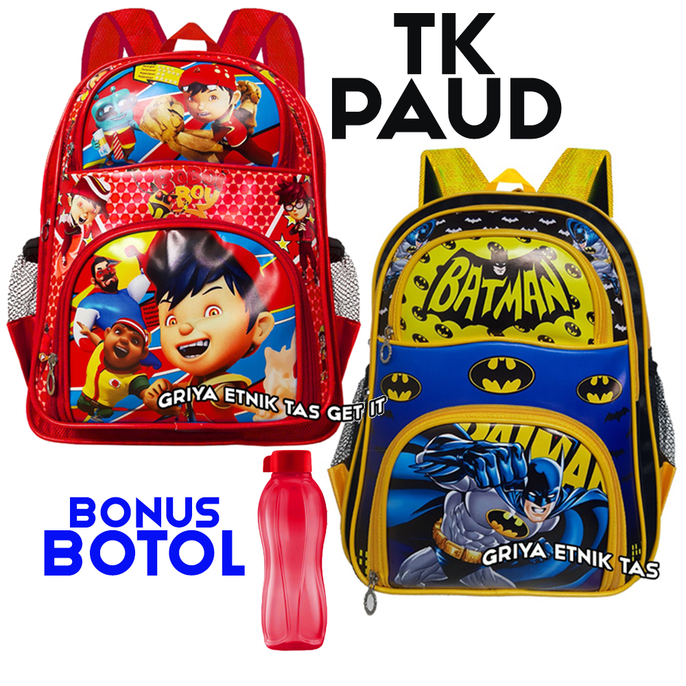 Tas Sekolah Anak Laki laki TK Paud BONUS BOTOL Nusa Stumble Boboiboy Ben 10 Free Fire Batman Prada