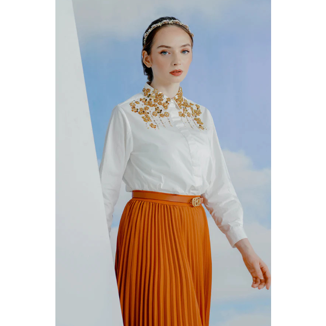 Kenna Beaded Shirt - White S M L XL XXLbuttonscarves series voal frozen dream park tapis yura bag sw