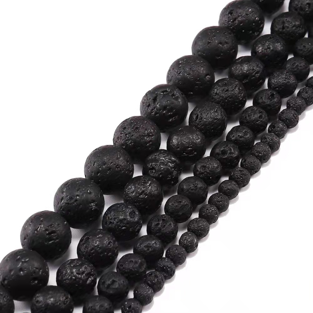 Manik-Manik Batu Lava / Rock Natural Bentuk Bulat / Manik Lava Vulkanik Uk 4-10mm Harga/String