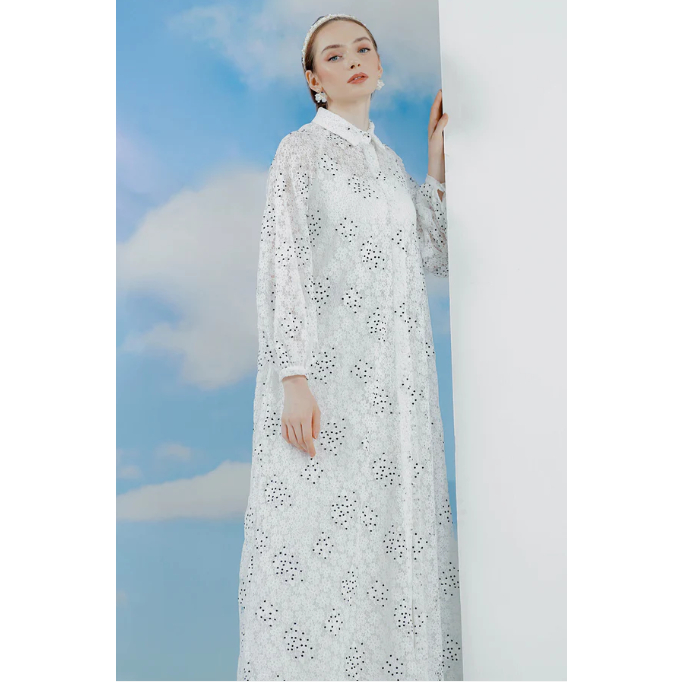 Arlin Lace Shirt Dress - White XS S  M L XL XXL buttonscarves series voal frozen dream park tapis yu