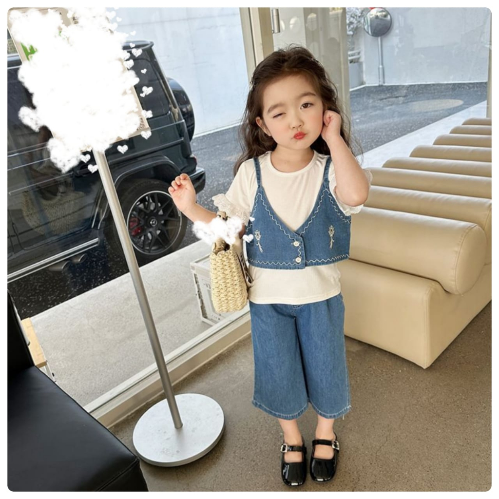 (LOLI-JKT) BS- 463 SETELAN 3N1 ANAK IMPORT KULOT ROMPI SIZE 100-140