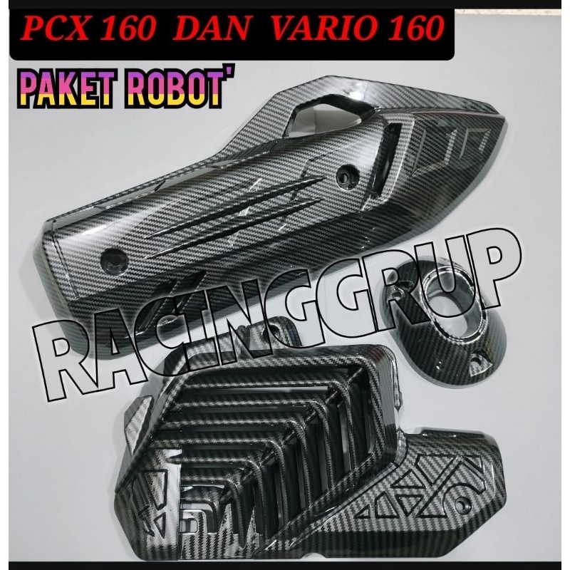 Cover Tutup Knalpot  + Corong End Mufler Carbon + cover radiator Vario 160 dan PCX 160 Terbaru 2022 2023 Karbon Mengkilap