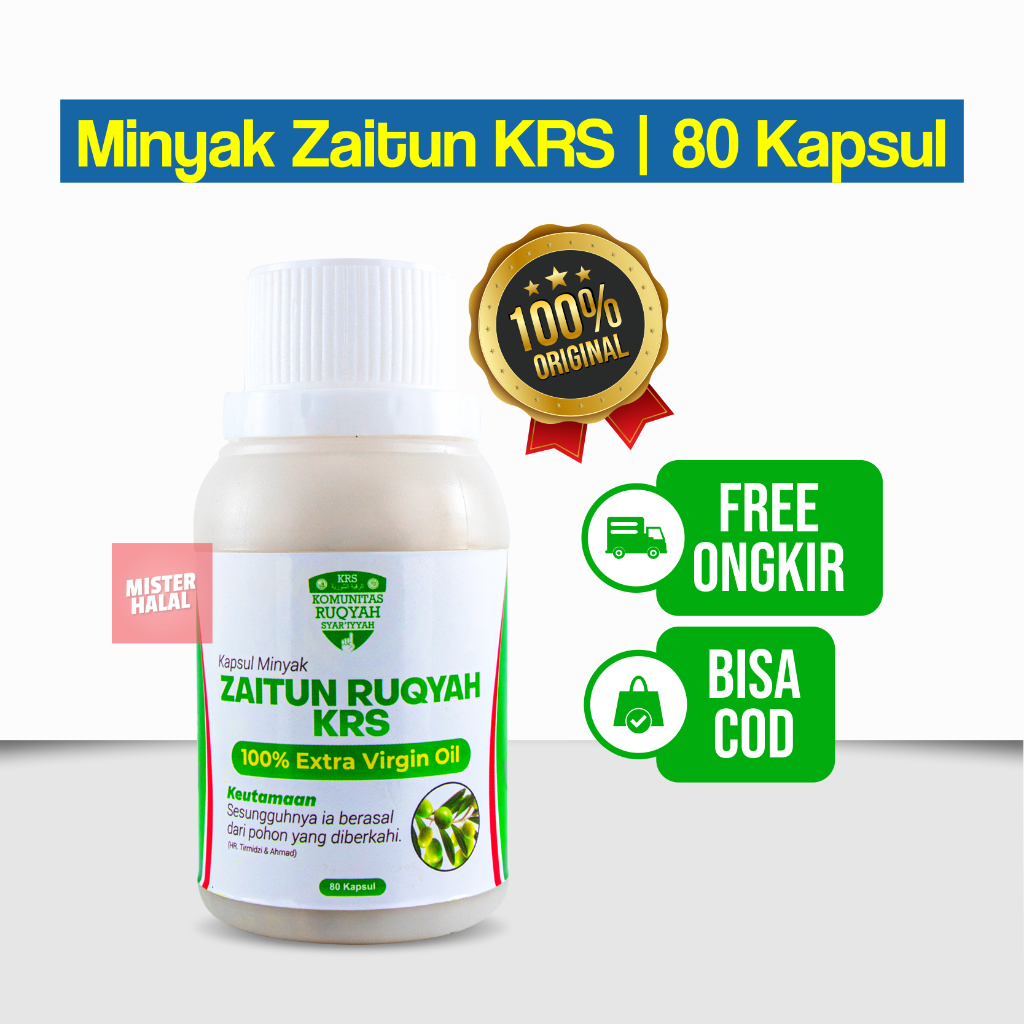 MINYAK ZAITUN RUQYAH KRS Murni - 80 Kapsul - Olive Oil Extra Virgin - Anti Kolesterol - Menghilangkan Sihir, Pengaruh Jin, Mengatasi ‘Ain, Mengobati Was – Was, Cemas, Gelisah