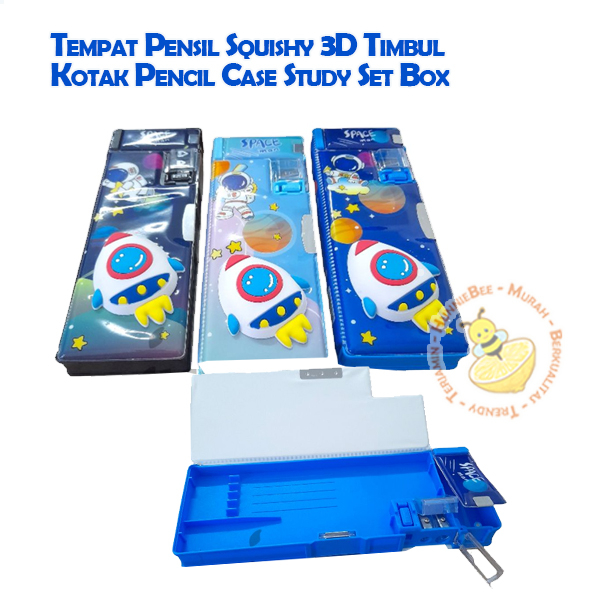 Tempat Pensil Squishy 3D Timbul Kotak Pencil Case Study Set Box Varian