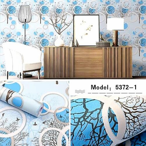 WALLPAPER DINDING MOTIF POLKADOT BIRU