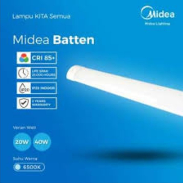 Kap Lampu Led Batten 20 watt 6500K cool day light panjang 60cm MIDEA OKE***